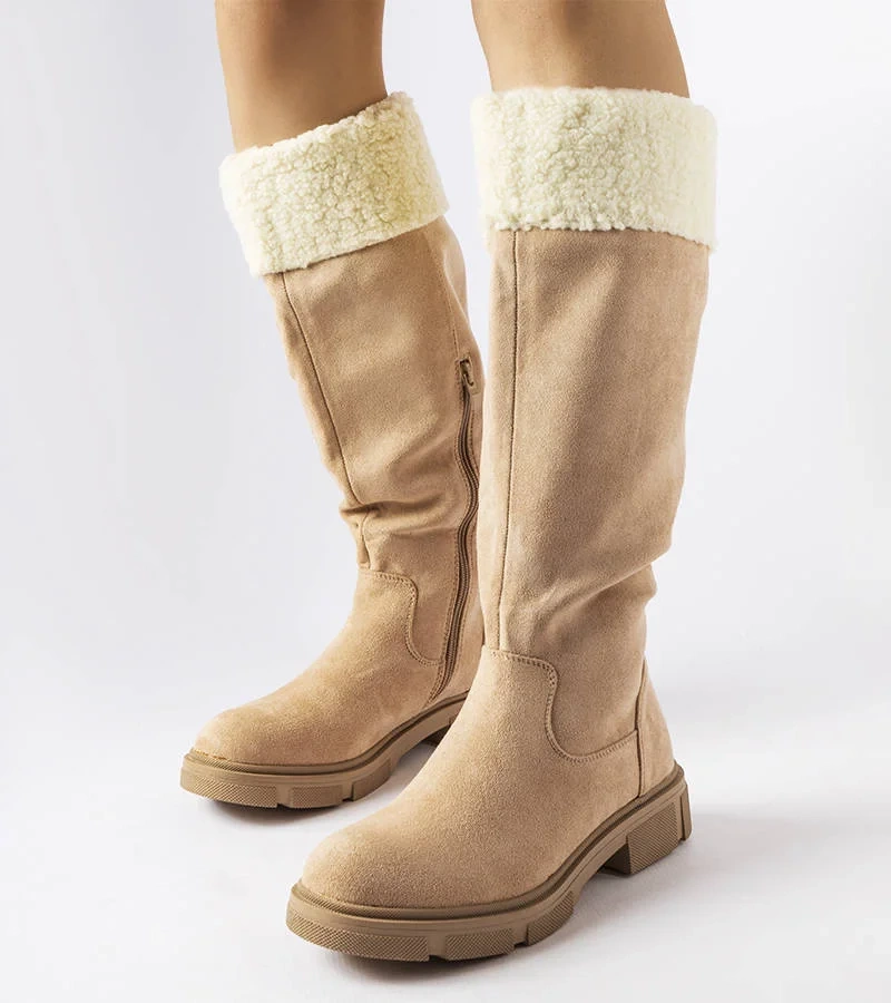 Béžové čižmy z eko-semišu Erin