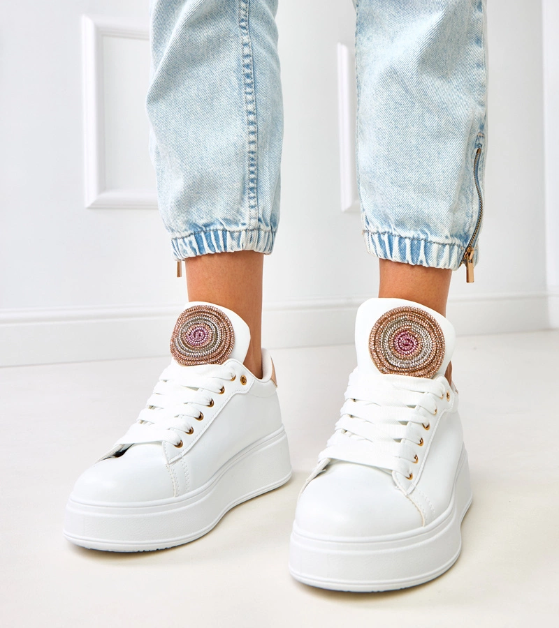 Biele tenisky na platforme so zlatou vsadkou Bethany