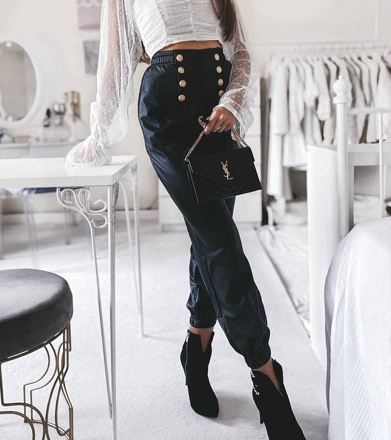 Čierne nohavice z ekokože Cravone