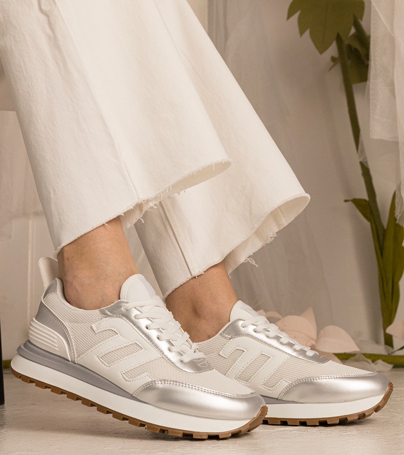 Biele-strieborné dámske športové tenisky Marena