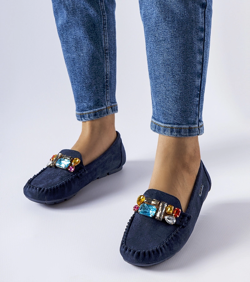 Námornícky modré mokasíny zdobené trblietkami Fusco