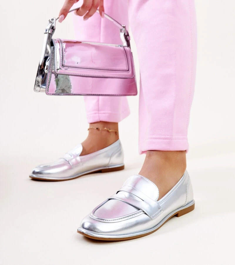 Strieborné klasické mokasíny Nasia