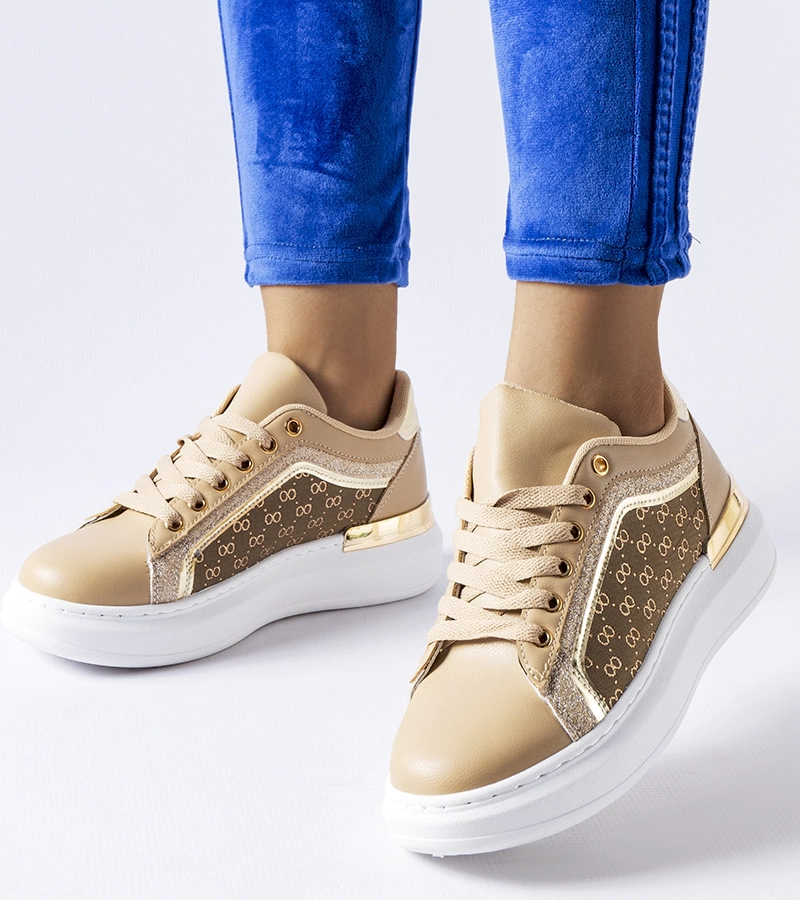 Béžové topánky na platforme Leo zdobené trblietkami