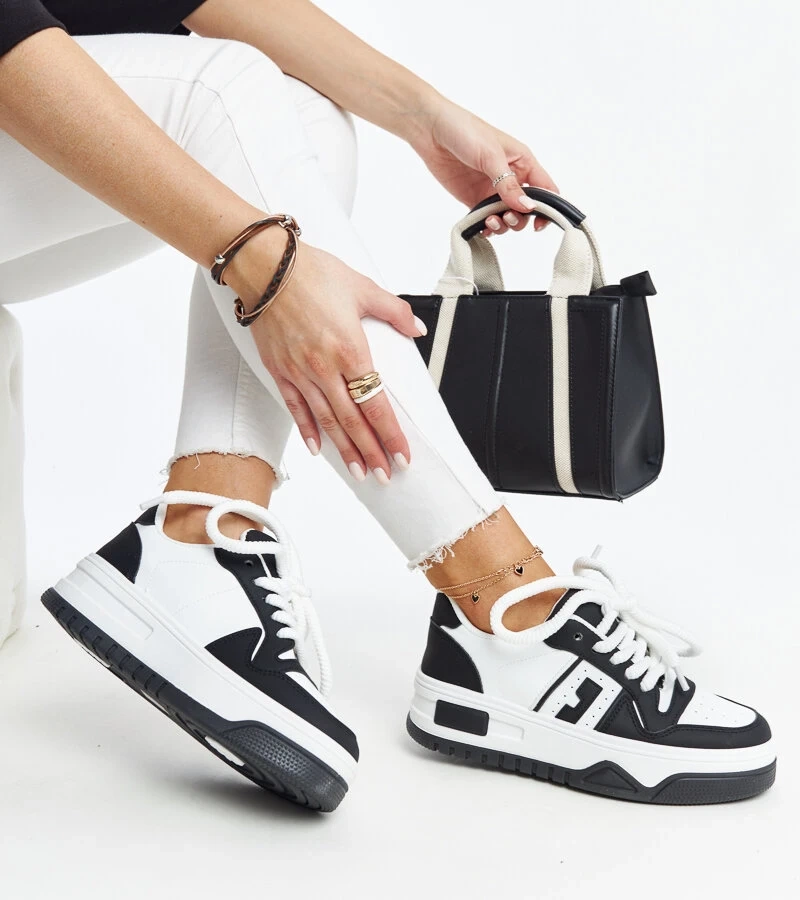 Čierno-biele tenisky na hrubom podpätku Galit