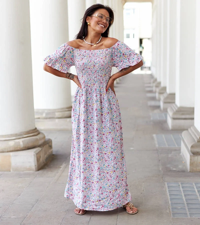 Ružové kvetinové maxi šaty Calabrese