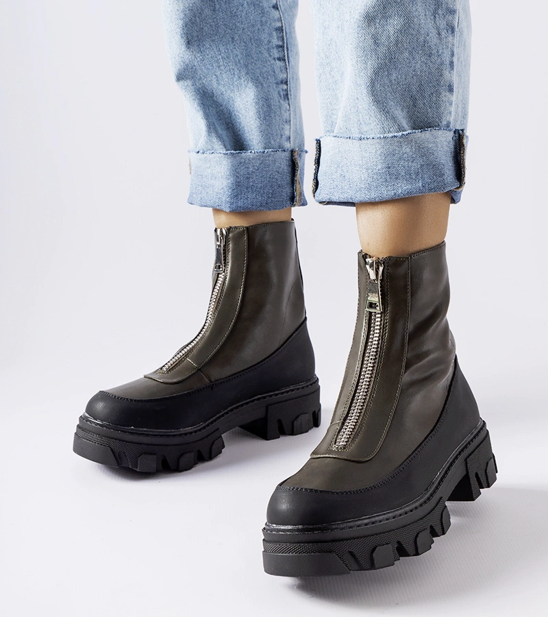 Tmavozelené hrubé čižmy Morley na zips