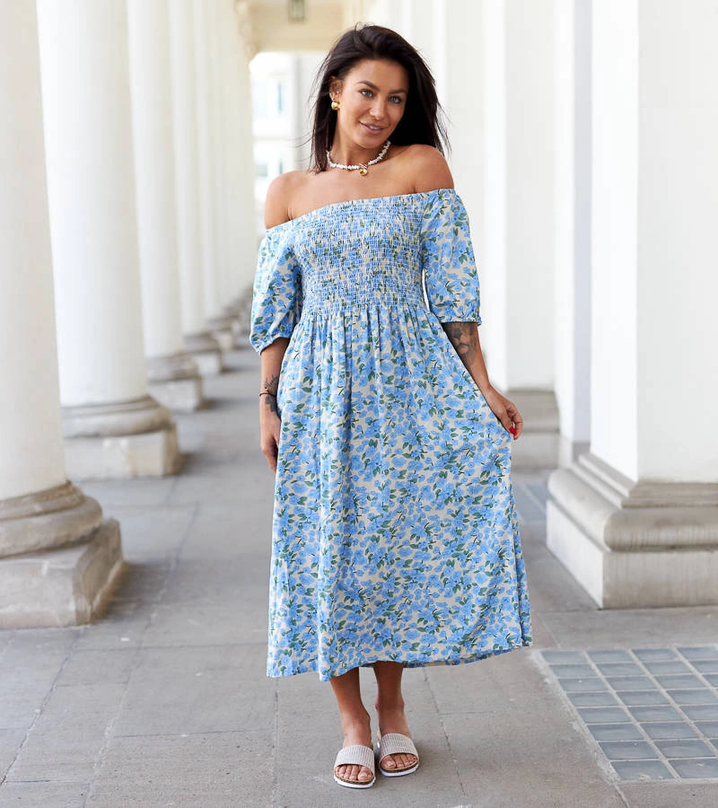 Cocci modré kvetinové midi šaty