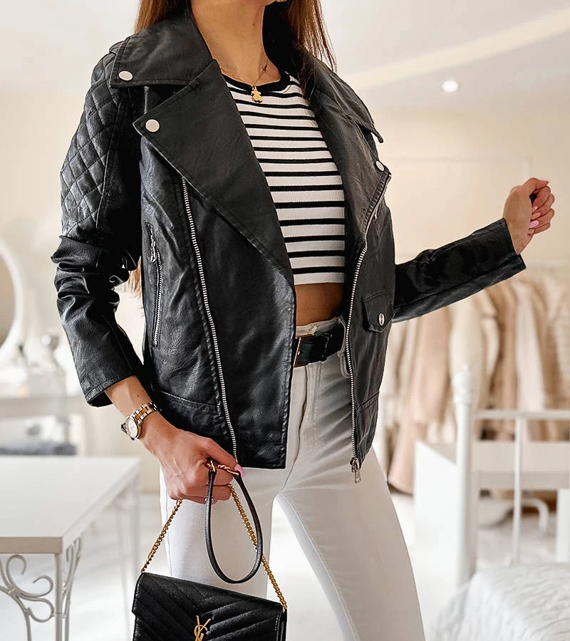 Čierna bunda z eko-kože Gill