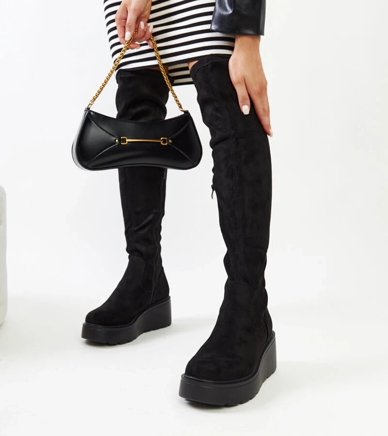 Čierne dlhé čižmy na platforme Nafeesa
