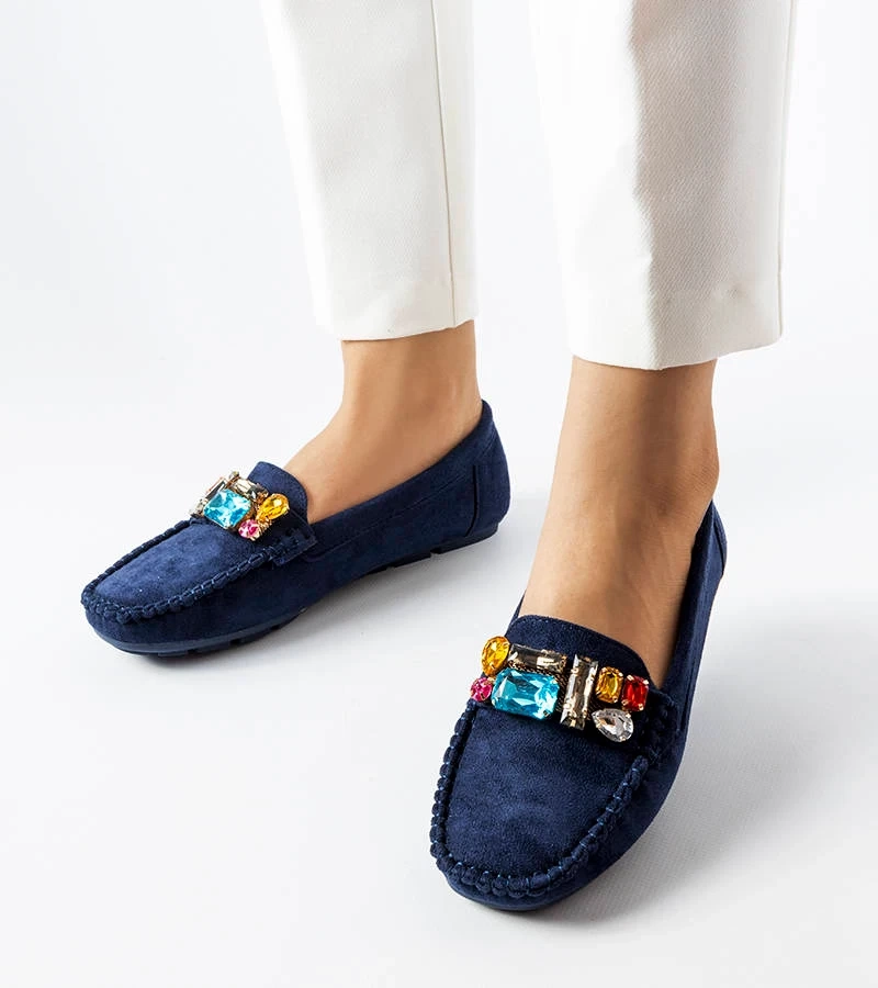 Námornícke modré mokasíny s koženou stielkou Bertrand