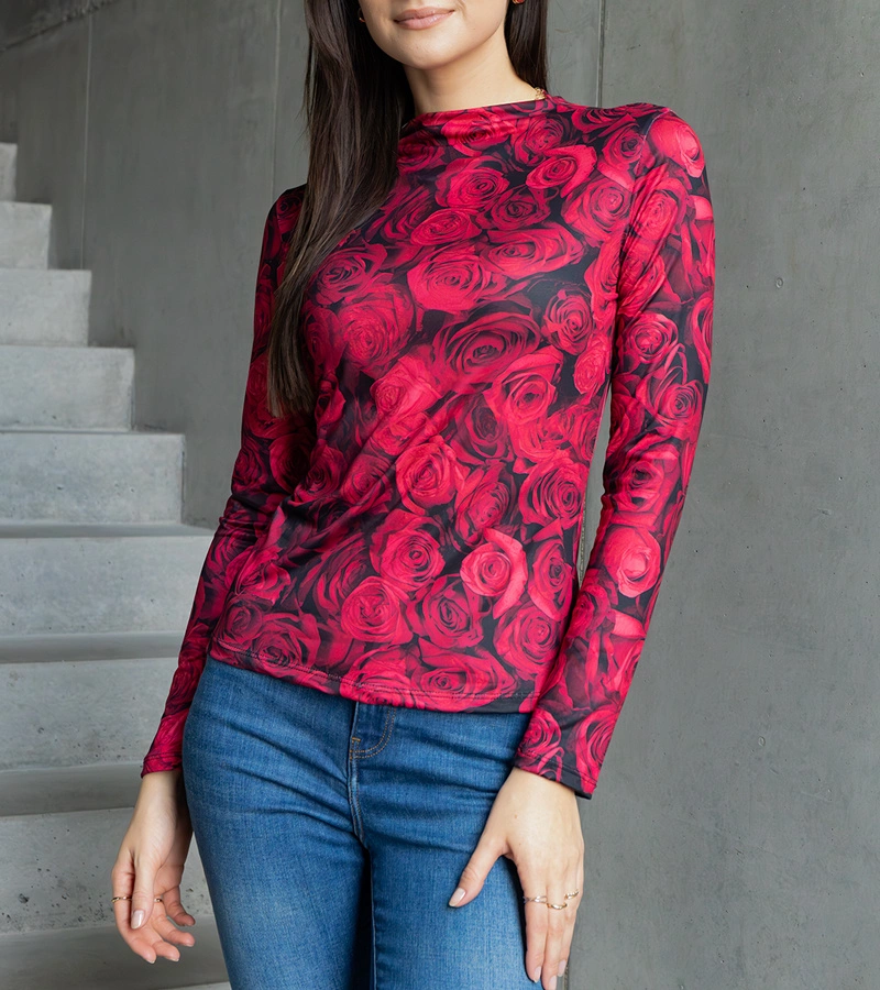 Červená blúzka zdobená potlačou Amaya