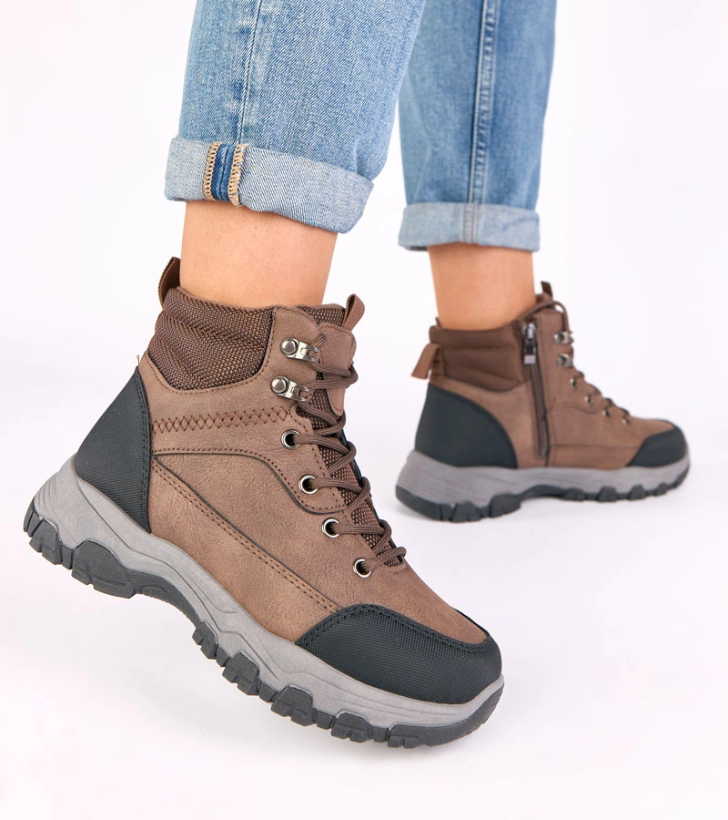 Hnedé členkové topánky na platforme z kožušinkou Briana