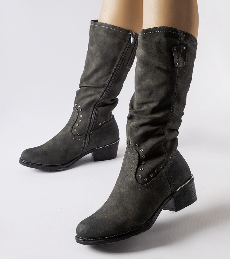 Sivé zateplené cowboy čižmy na podrážke Lignod