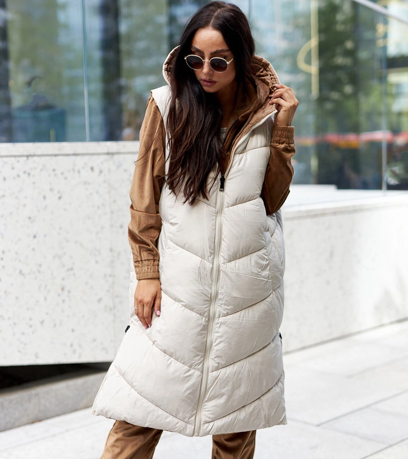 Hnedo-biela dlhá obojstranná vesta Simona