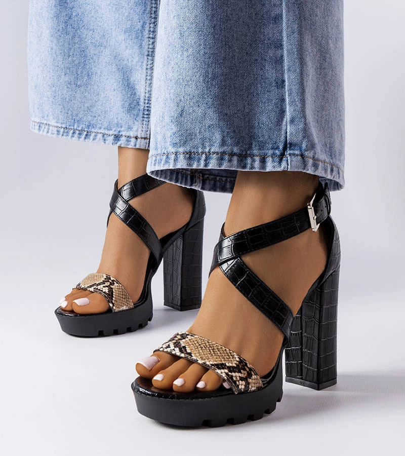 Hnedé sandále Trépanier s potlačou hadej kože