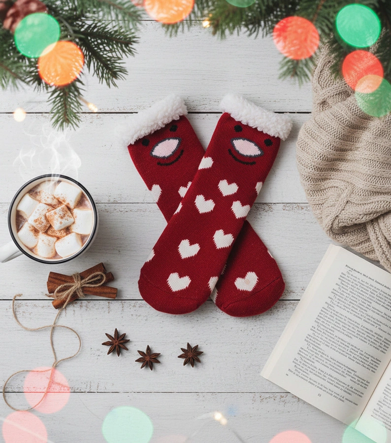 Červené ponožky z ovčej kože Lotis