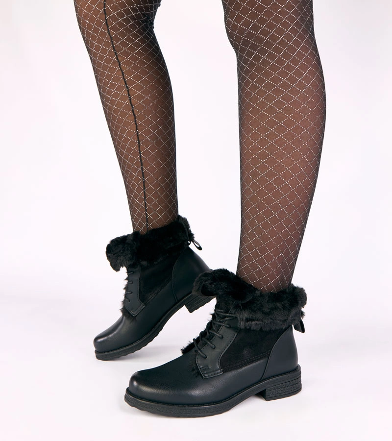 Čierne šnurovacie členkové čižmy s kožušinkou Joyca