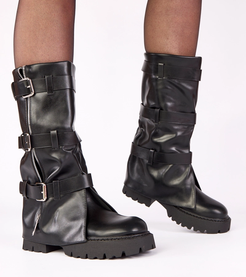 Čierne platformové čižmy s vyhrnutým zvrškom Colina