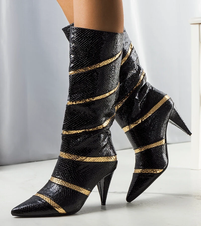 Čierno-zlaté zateplené kozačky Nevzo