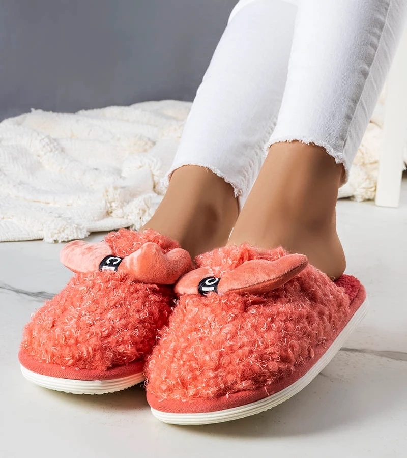 Tmavoružové papuče z umelej kožušiny Rosny