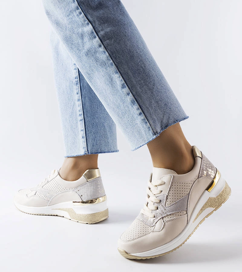 Béžové kožené perforované tenisky Manfrin