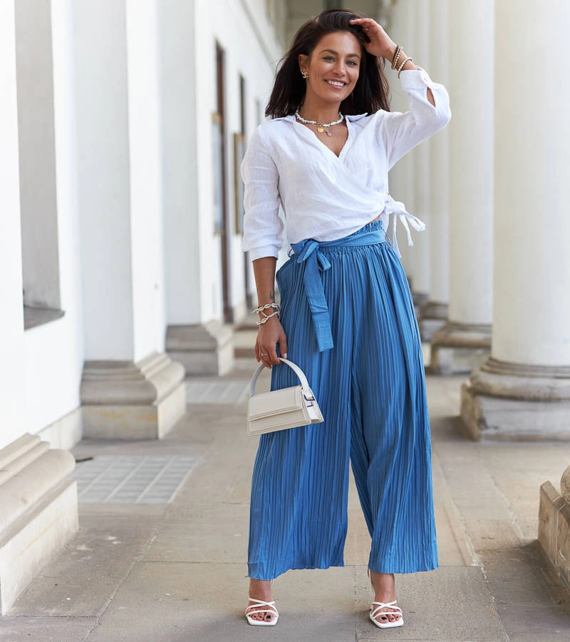 Modré dámske široké plisované nohavice Zakia