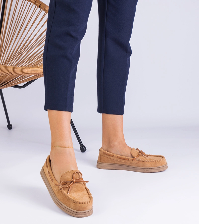 Hnedé dámske mokasíny z ekosemišu s mašľou Sarina