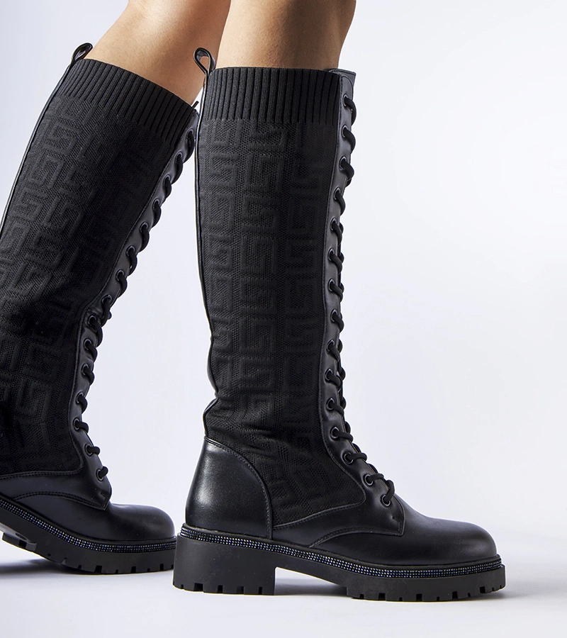 Čierne pančuchové čižmy s kubickým zirkónom Pierina