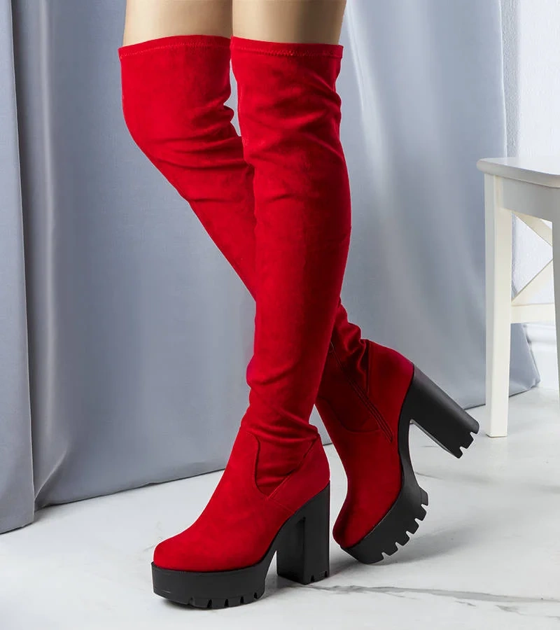 Červené semišové vysoké čižmy Byron