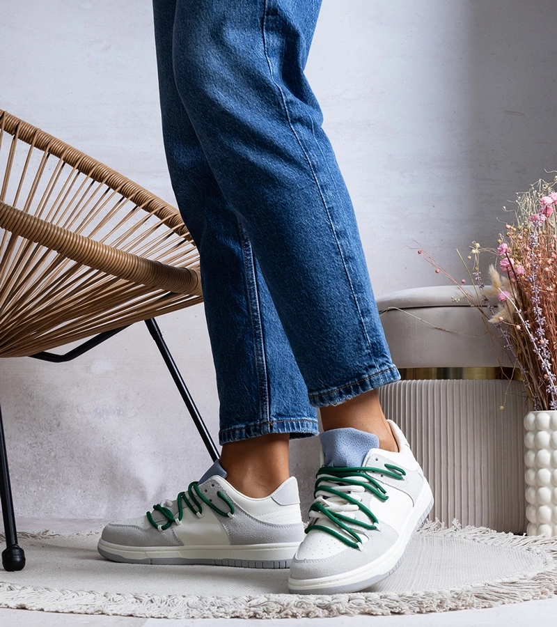 Sivé tenisky s zelenými šnúrkami Arcobaleno