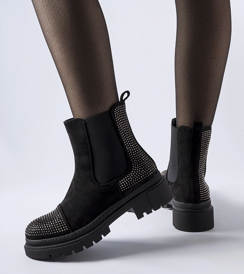 Čierne čižmy s cirkónmi eko-zamša Grinzane