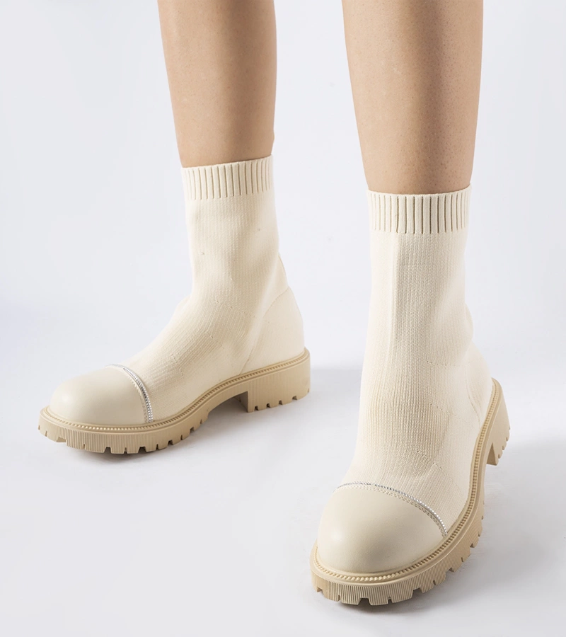 Béžové ponožkové členkové čižmy s cirkónmi Vail