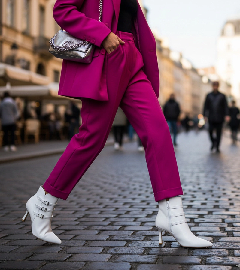 Biele členkové topánky na podpätku s ozdobnými prackami Suria