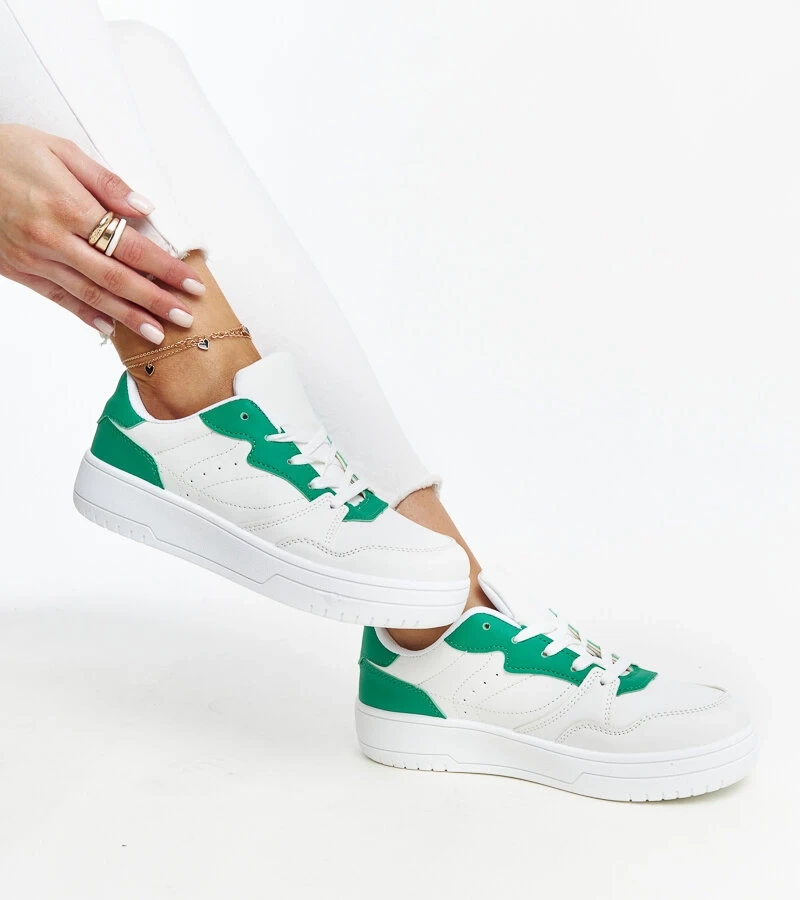 Biely tenisky s zeleným akcentom Fournie