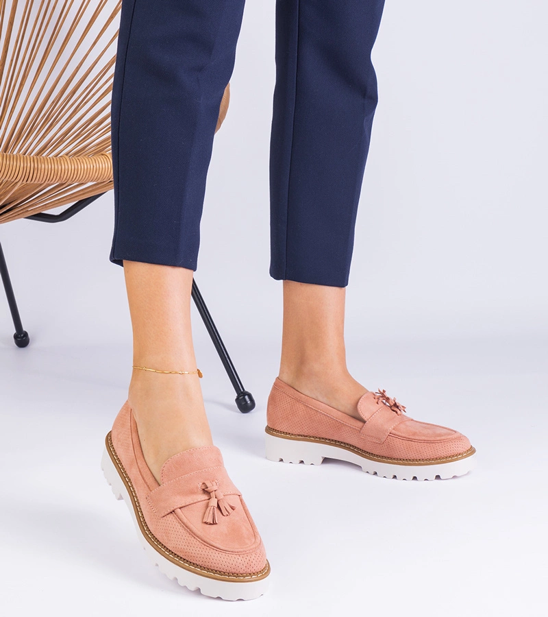 Ružové dámske mokasíny z ekosemišu so zdobením Balada