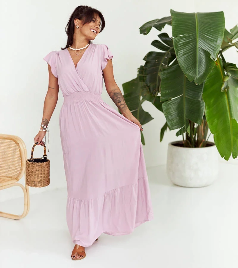 Fialové maxi šaty so záhybmi Mila