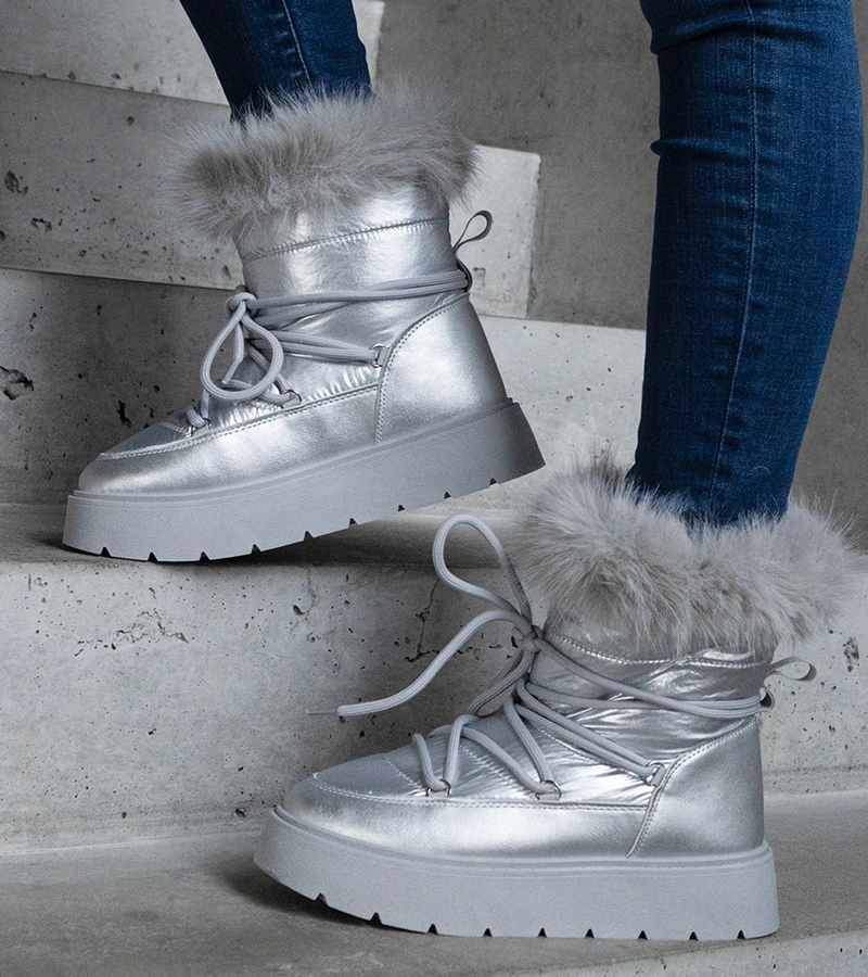 Strieborné zateplené snehule s kožušinou Arilla