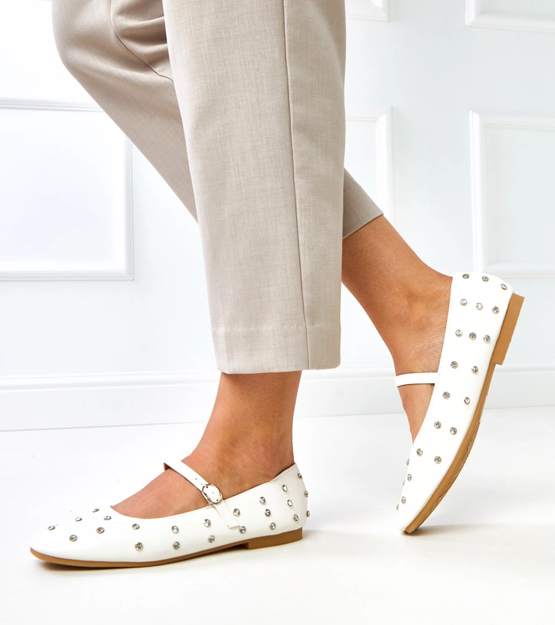 Biele balerínky s kryštálikmi Heidi