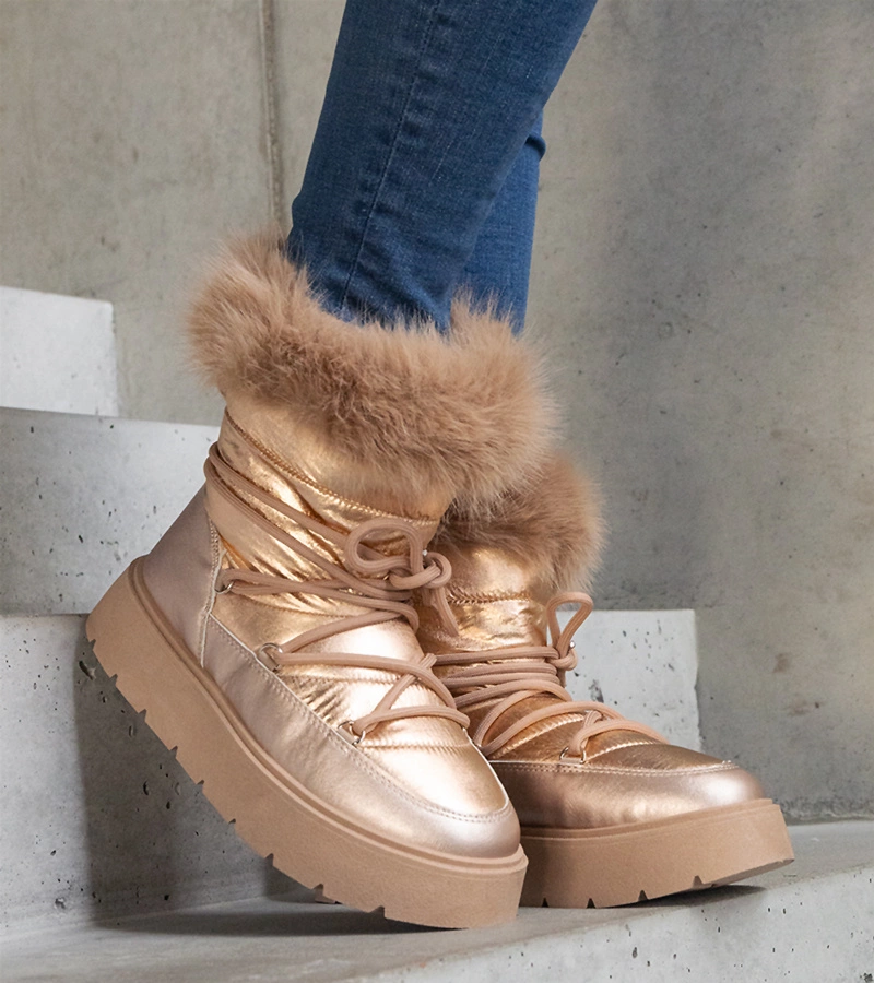 Béžové zateplené snehule s kožušinou Arilla