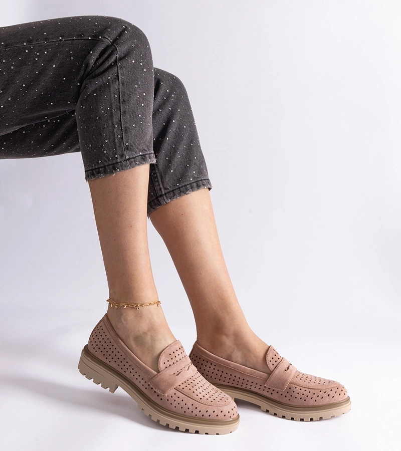 Ružové ažúrové mokasíny z eko semišu Clausen