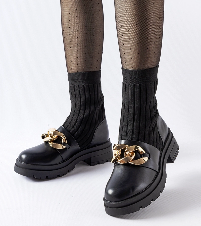 Čierne ponožkové čižmy s reťazom Giussago