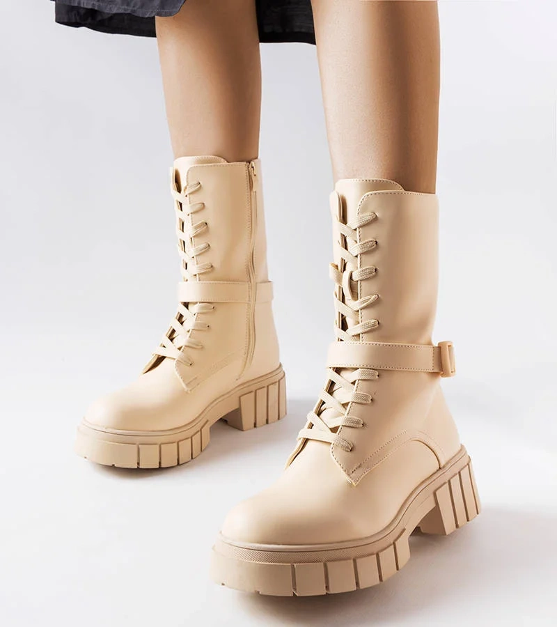 Béžové šnurovacie topánky-workers Rive