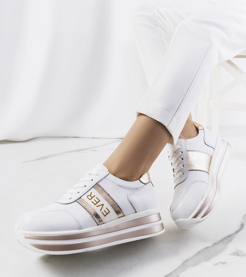 Biele zlaté kožené tenisky Teresin