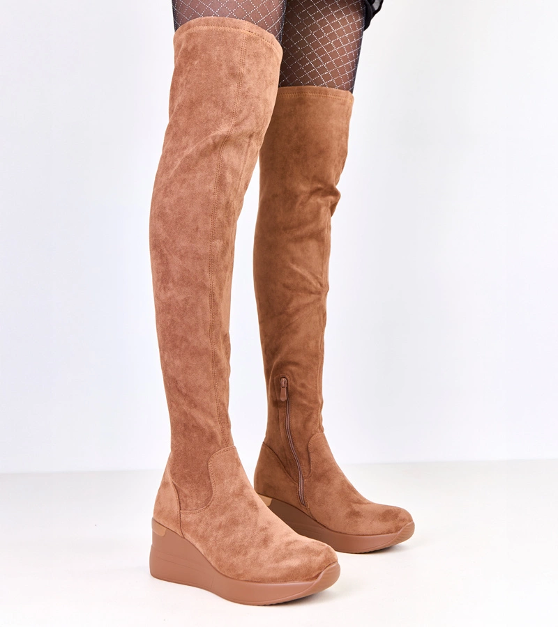 Hnedé ekosemišové čižmy na klinovom podpätku Roland