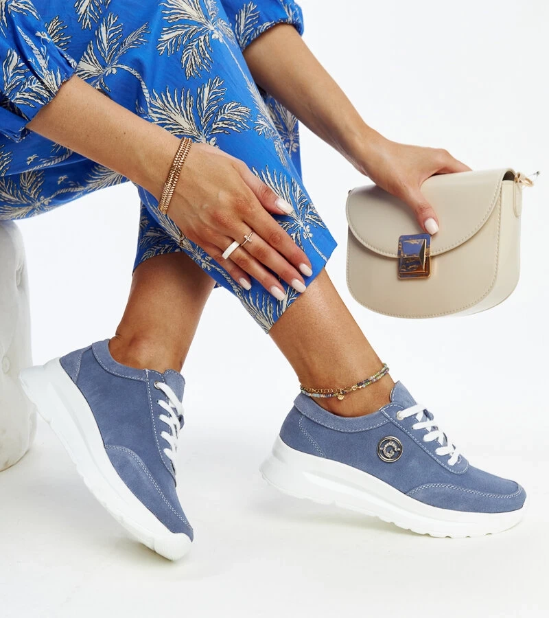 Modré kožené tenisky na platforme Helja