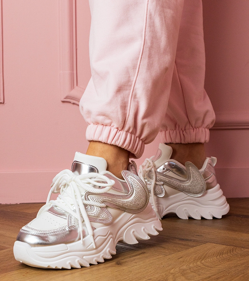 Biele tenisky na masívnej podrážke s kamienkami Albis