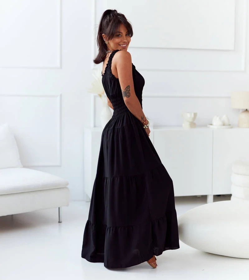 Čierne maxi šaty bez ramienok značky Hildi