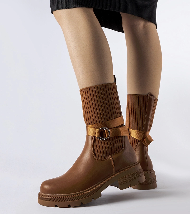 Hnedé zateplené ponožkové členkové čižmy Picker.