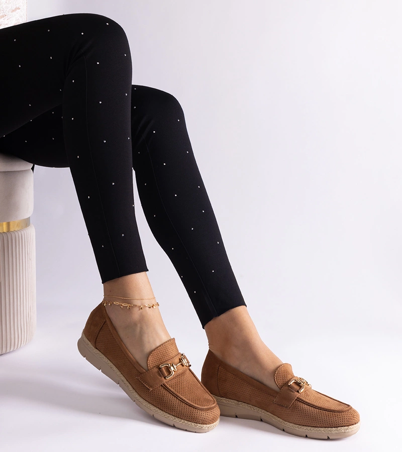 Dámske karamelové mokasíny z eko semišu Sandoval