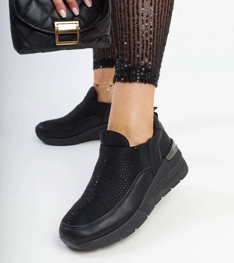 Čierne tenisky na platforme so zirkónmi Ashleey